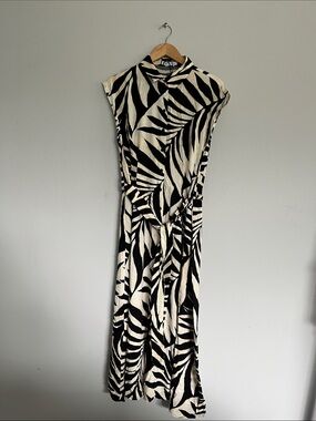 Mango Black and Cream Printed Dress